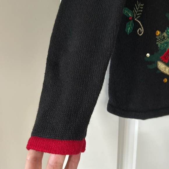 Beads Sequins Embroidery Cardinals Xmas Tree Ramie Cotton Sweater Tiara Int'l Lg - Picture 7 of 14